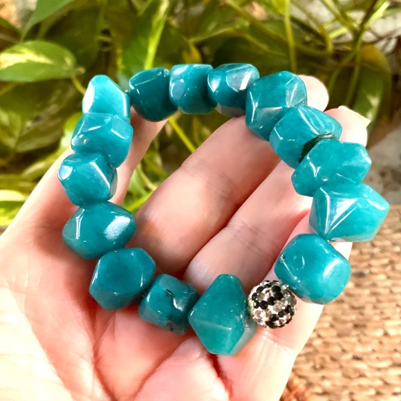 ERIMISH BRACELET - STUNNING GENUINE TEAL AGATE STONE- STRETCH -NEW CONDITION - Picture 5 of 11